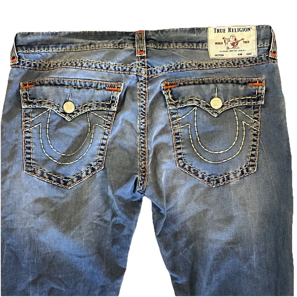 True Religion Rocco Relaxed Skinny Jeans Mens 42x32 Flap Pocket Thick Stitch